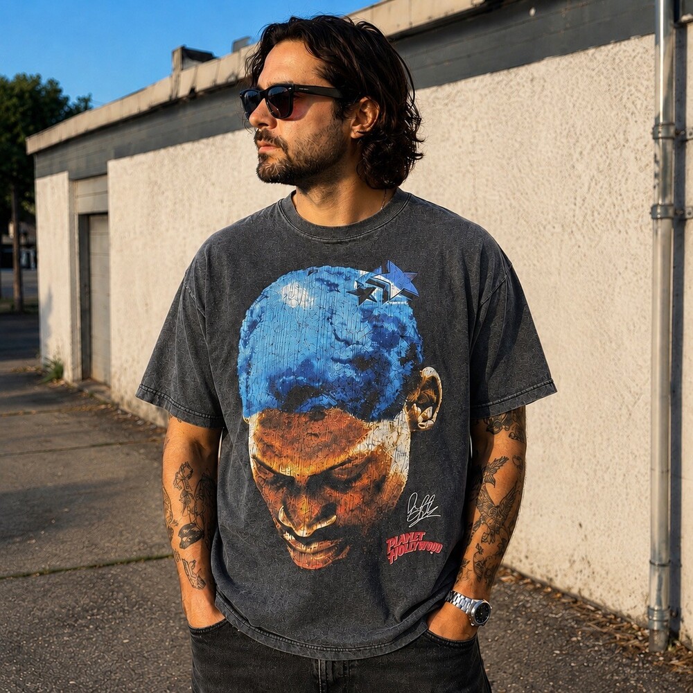 Dennis Rodman Planet Hollywood T Shirt Mens M Graphic Tee Faded Black NBA